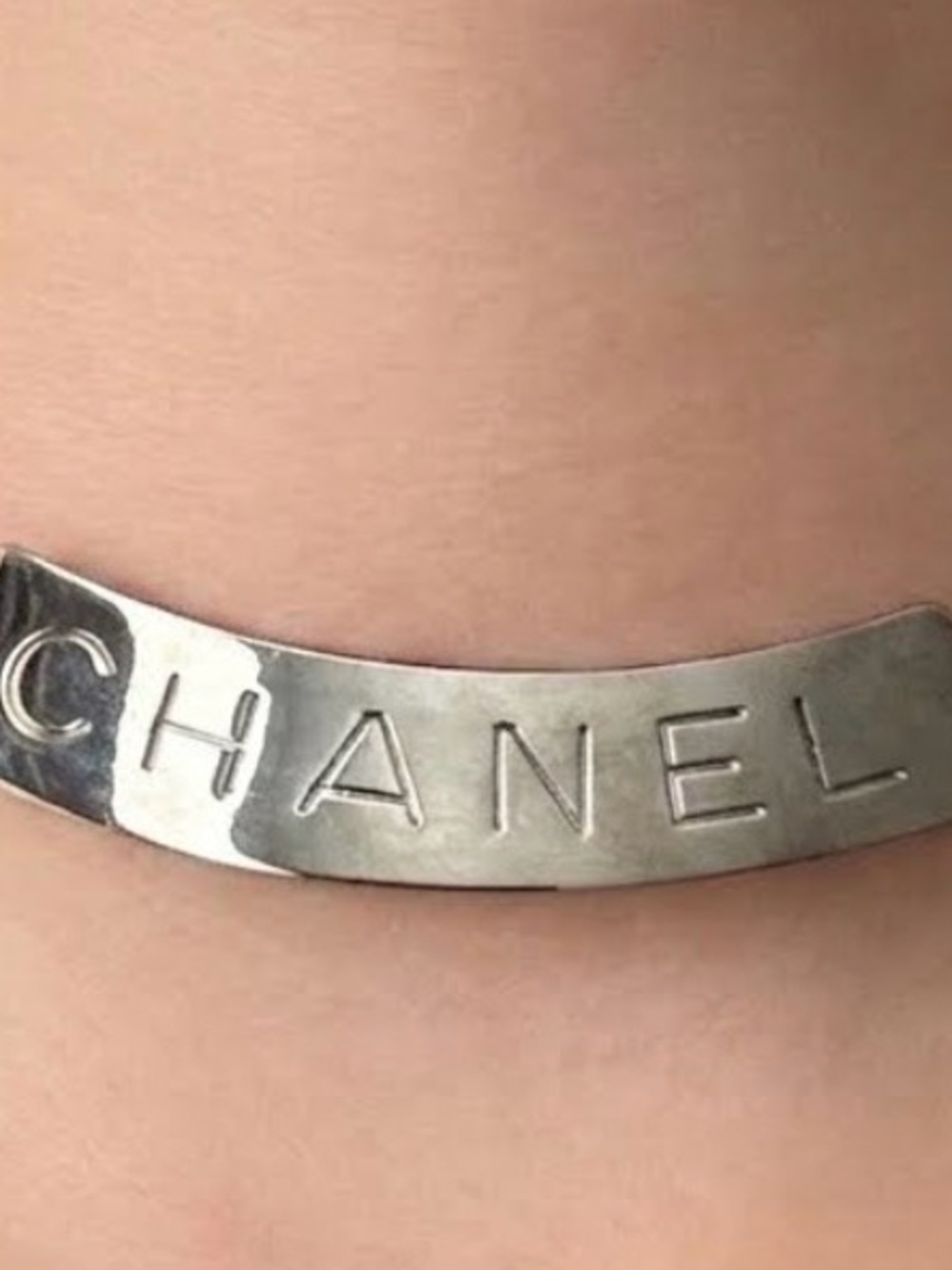 Authentic Vintage 1998 Chanel Silver Mesh logo Choker